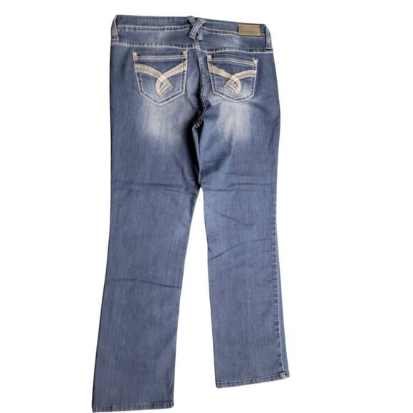 Hydraulic Bailey Low Rise Straight Stretchy Distressed Embroidered Blue Jeans - Picture 3 of 11